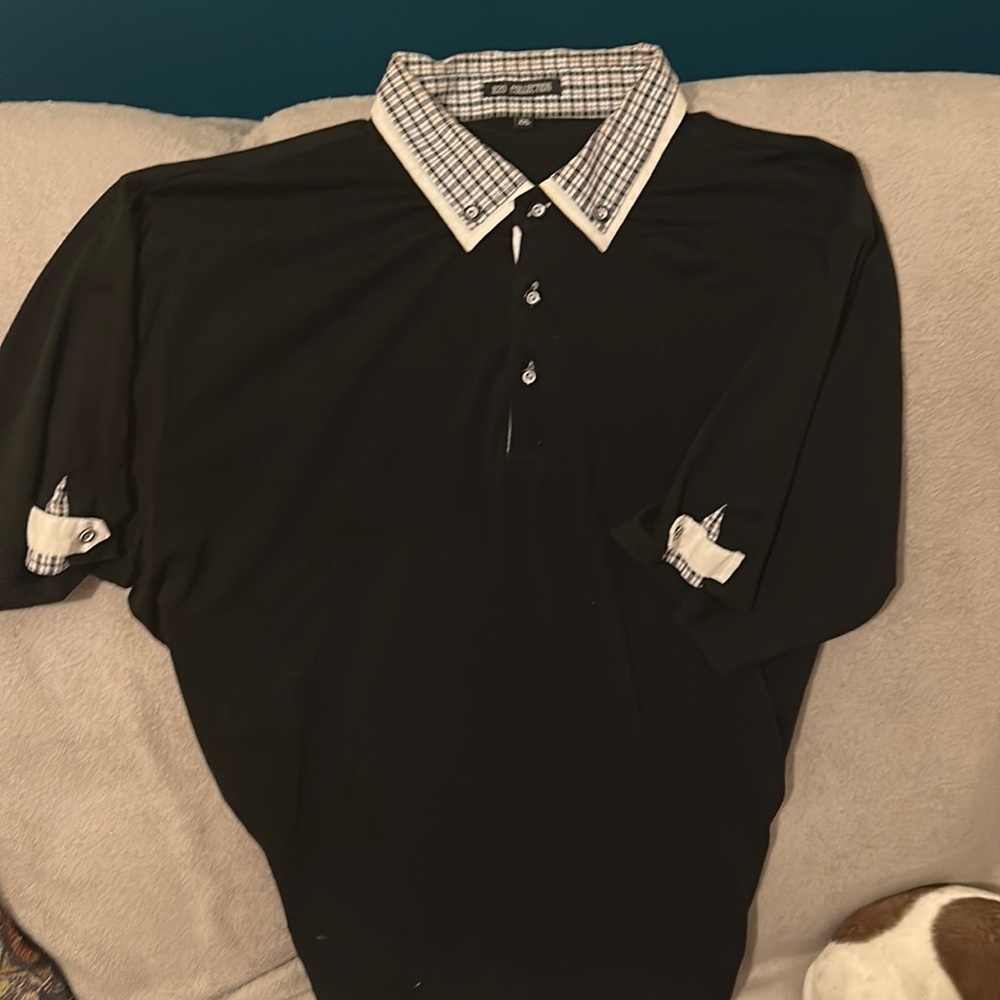Men’s button up oxford with plaid collar jersey, material size XXL